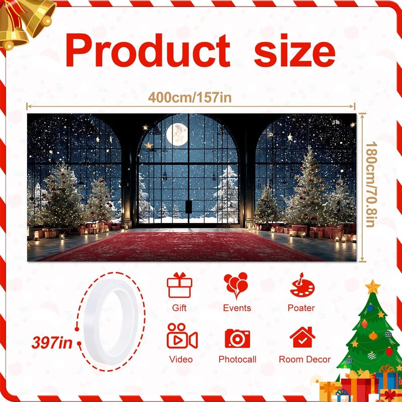 THISFIND Christmas Night Window Scene Garage Door Banner – Festive Indoor View with Moonlight, Trees & Gifts for Holiday Outdoor Decor - Image 2